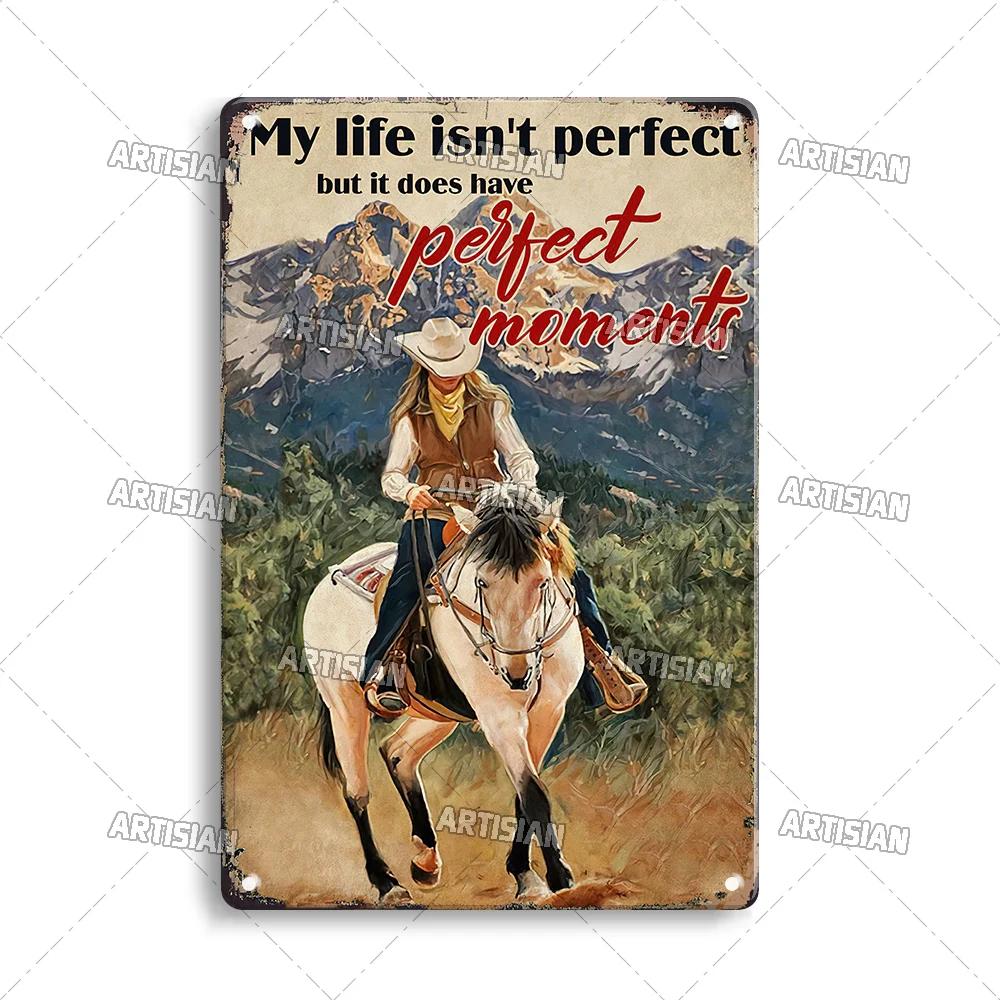 Artisian Ride Horse Metal Poster Cowgirl Cowboy Tin Plate Horse Racing Decorative Sign Wall Decor Garage Bar Pub Club Hotel Cafe