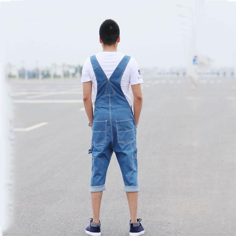 Men's Denim Overalls Large Size Strap Straight Pants Light Blue Shorts