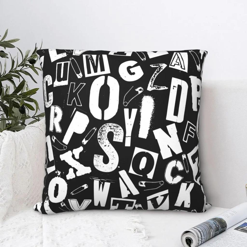 Punk Grunge Alphabet Pattern Pillowcase Polyester Cushion Cover Gift Throw Pillow Case Cover Home Square