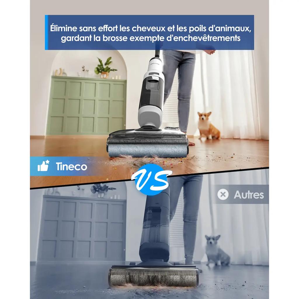 Tineco Floor One Stretch S6 Wet and Dry Vacuum Flat Design 180° Low Access 13 Cm Self-cleaning FlashDry 70°C Runtime 40 Min