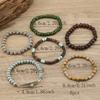 6 Stück Natürliche Holzperlen Armbänder Boho Ethnisch Armband Neues Set Vintage Feder Türkis Anhänger Handketten Handgefertigt
