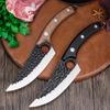 Wooden Handle with Hole Boning Knife Hammer Pattern Forging Slaughter Cutting Meat Skinning Knife Killing Fish with Leather Case