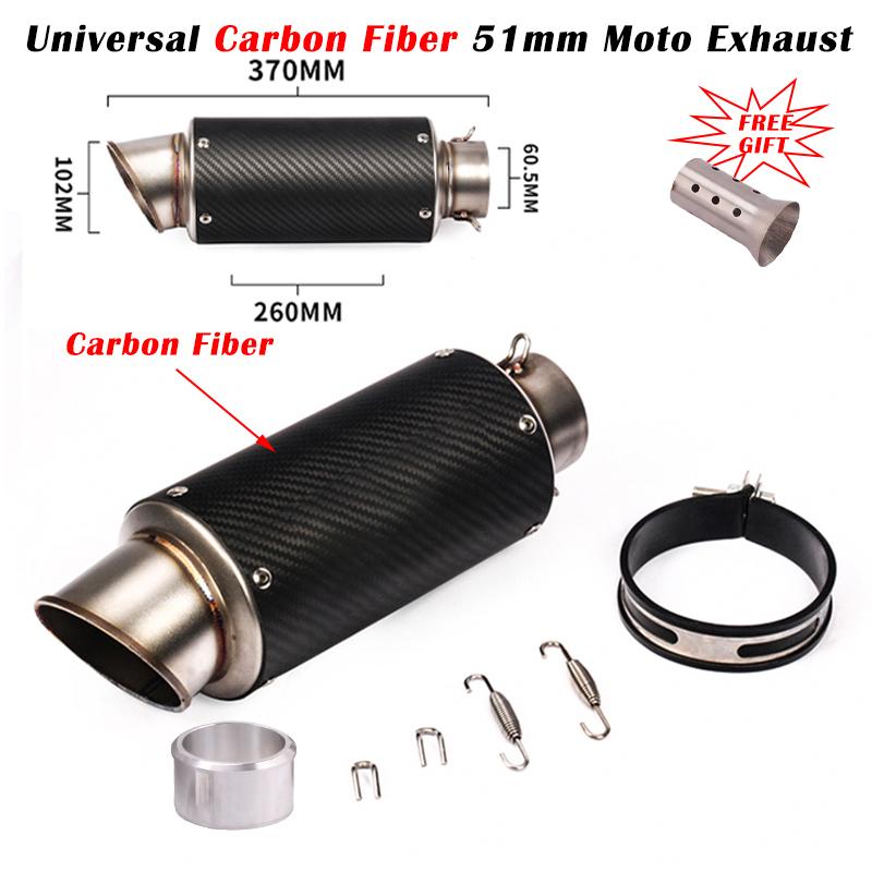 Universal 51mm Motorcycle Exhaust Escape Modifief Carbon Fiber 60mm 61mm Muffler For KTM R1 GSX-S750 S1000RR Z900 R25 R3 ZT125