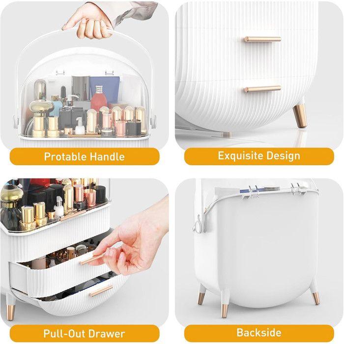 Boîte à maquillage - NETTLIFE - Luxe blanc translucide - Double tiroir - Anti-poussière - 26×16×38 cm