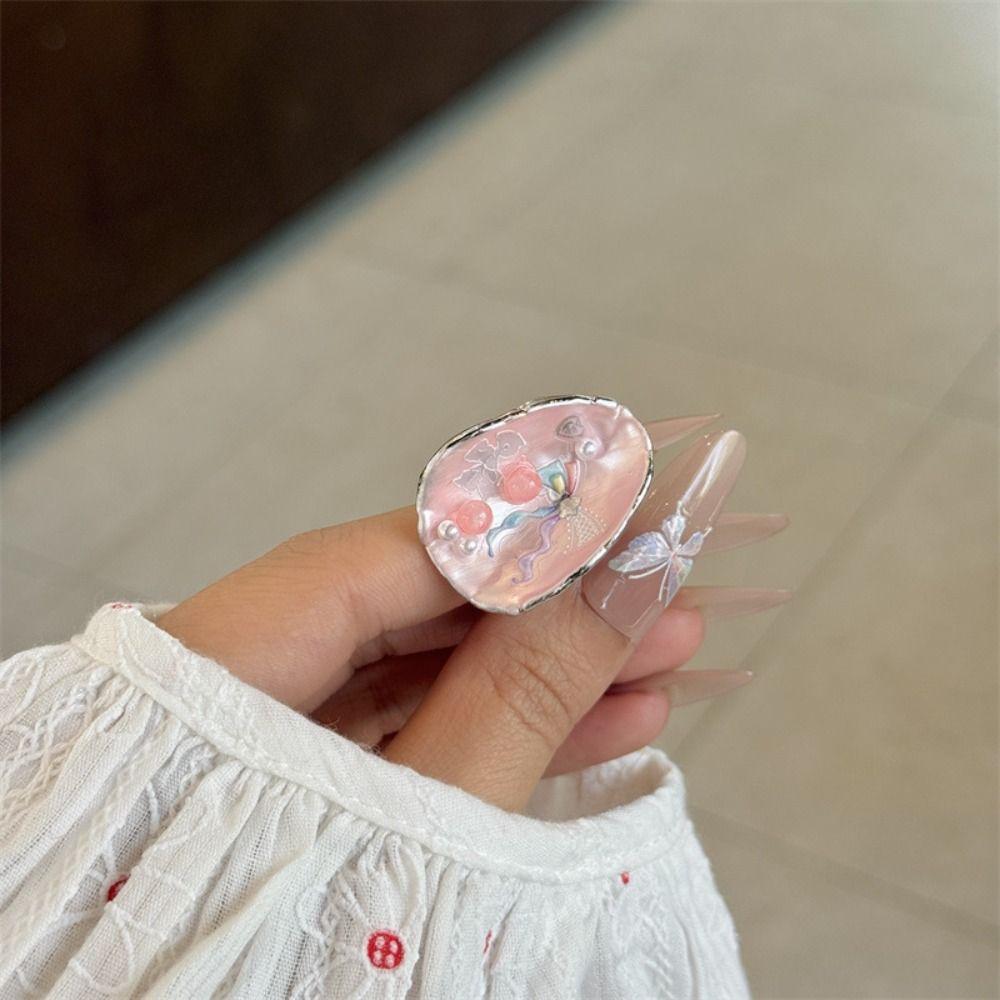 Adjustable Enamel Drip Oil Ring Zinc Zinc Alloy Pink Opening Ring Bowknot Finger Ring  Festival Ornaments