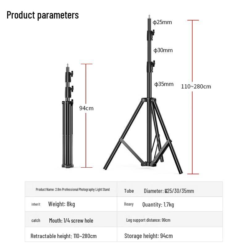 2.8m Adjustable Portable Ring Light Stand for Photography & Live Broadcast