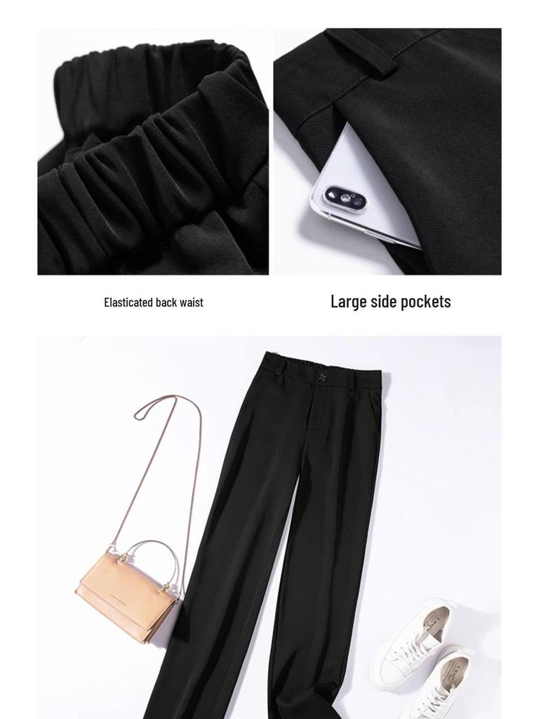 Ice Silk Women's Petite Wide-Leg Pants - Summer Thin Drape Straight Suit Pants 2026 Casual Style