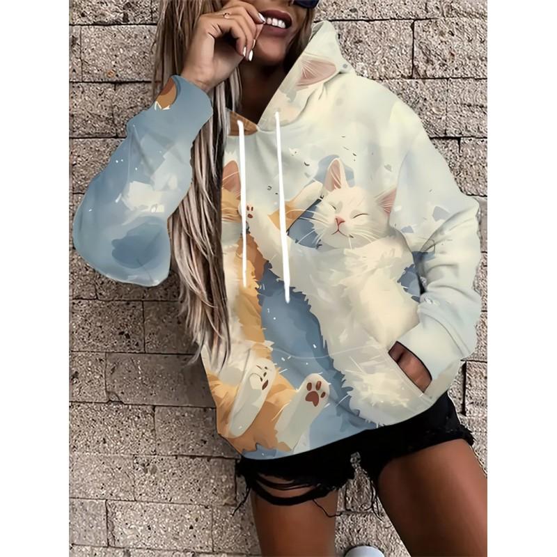 Womens Oversized Hooded Sweatshirt With Botanical Cartoon Print Loose Fit Comfortable Casual Top 2025