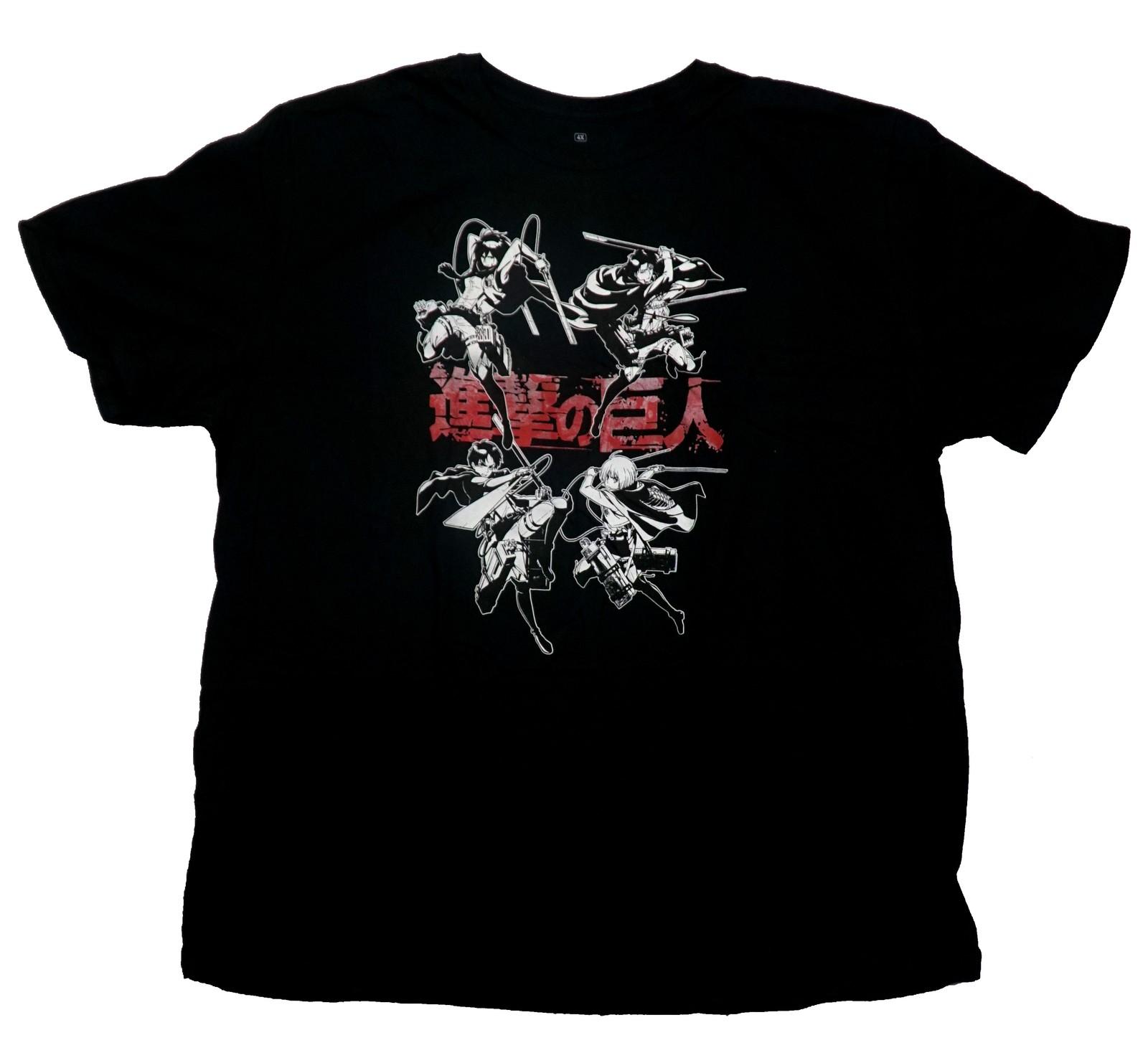 Attack On Titan New Adult T-Shirt - Season 2 Four B & W Fighters Red Kanji XXL