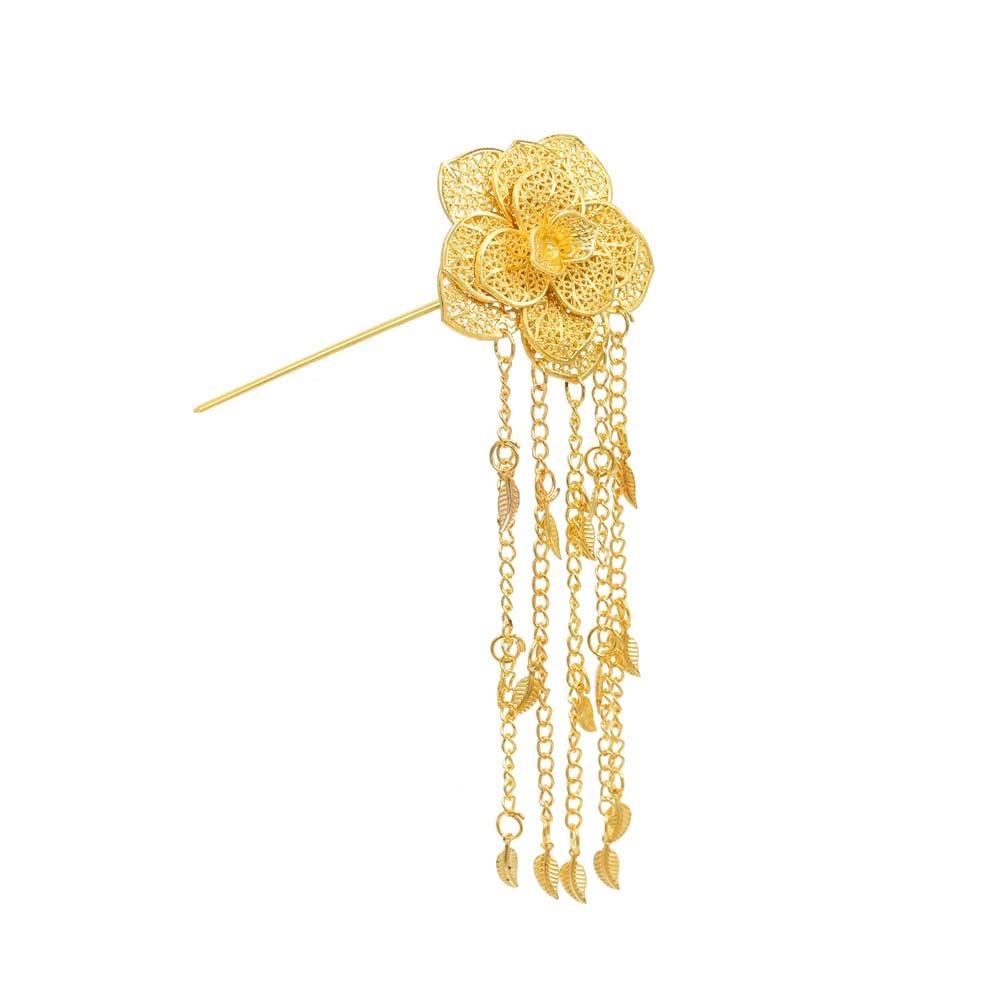 

Ethnic Style Golden Tassels Hair Fork Ancient Silver Rose Hair Sticks Daily Golden