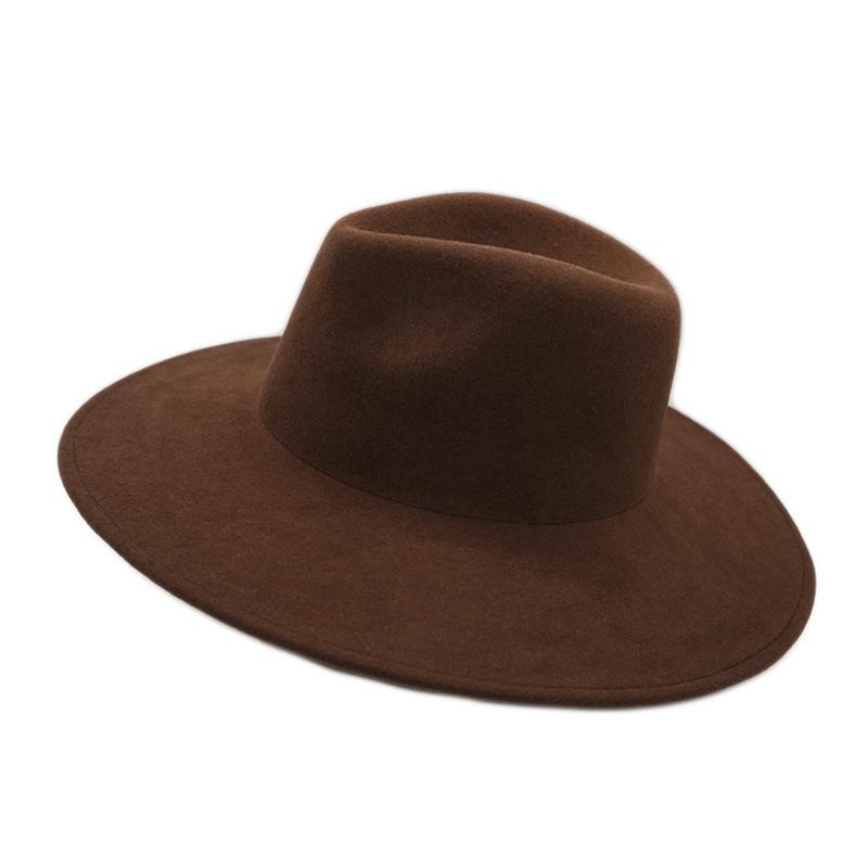 Maillard Style Autumn And Winter Brown Camel British Retro European And American Wool Woolen Men'S And Women'S Big Brim Wide Brim Jazz Top Hat