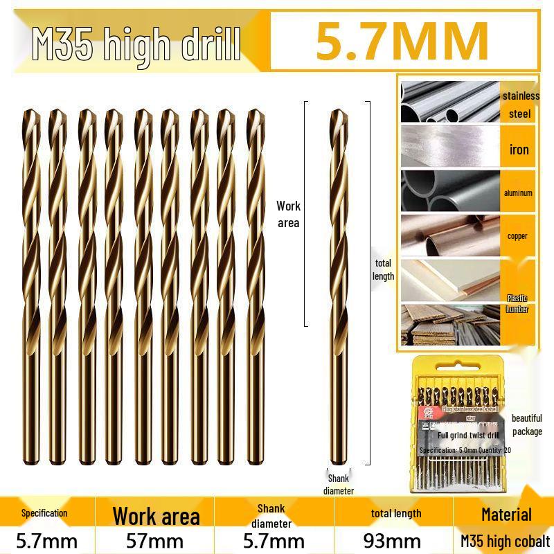 Burghiu elicoidal M35 Cobalt pentru tablă metalică din oțel inoxidabil de înaltă duritate.