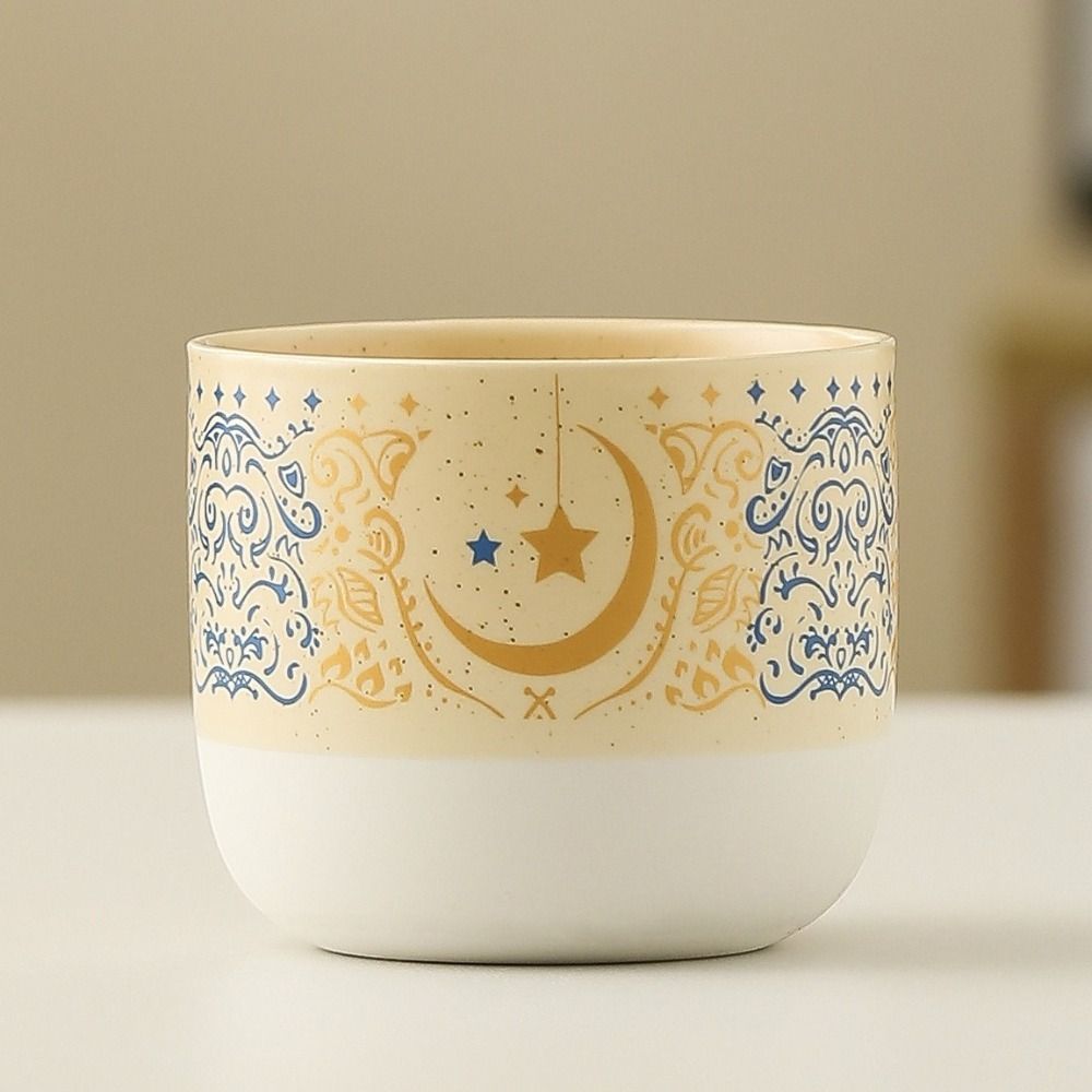 Retro Ceramic Coffee Cup Arabic Style Milk Cup Traditional Flat Bottomed Cup Home Use