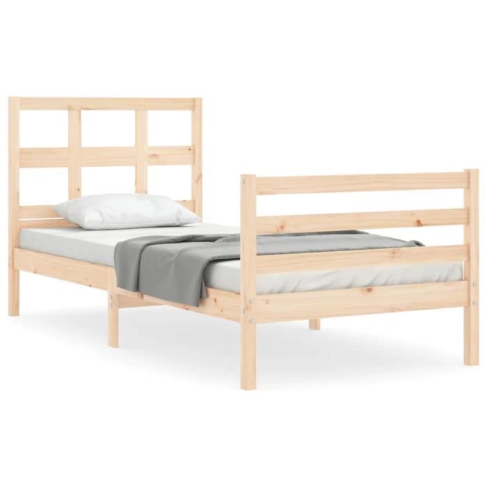 VidaXL Bed Frame with Headboard 90x200 Cm Solid Wood 3194816