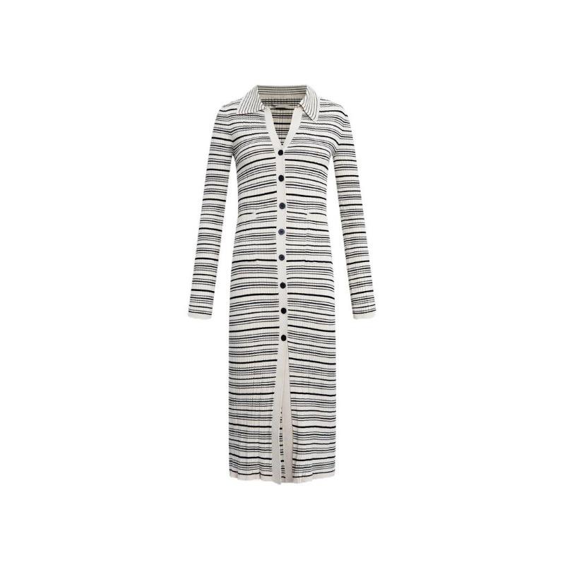 [] Striped Long-sleeved Knitted Sweater Dress, Women's Unique and Beautiful Waist Pinched and Beautiful Skirt