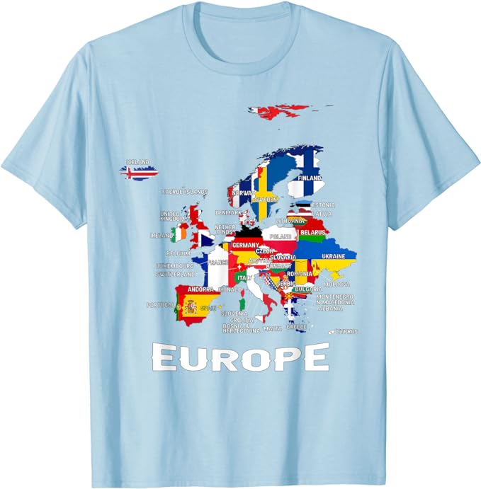 

Flag of Europe, European Flags, Map of Europe, European Maps Political T-Shirt Geography Lovers Outfit Humor Funny Trip Tee Gift 4XL
