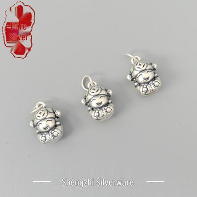 Pendentif 3D Rétro Dieu de la Richesse en Argent Sterling 999 avec Cordon Rouge Tressé pour Attirer la Richesse