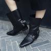 Leather Small Square Head Two Wear Flip-top Western Cowboy Boots Women's Thick Heel Medium Tube Knight Women's Boots Martin Boots