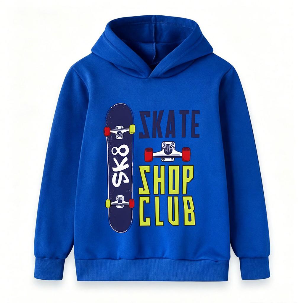 Kids Boys Girls Pullover Hoodie, Cool Skate Skateboard Pattern Casual Hooded Sweatshirt, Comfortable Long Sleeve Outerwear for Daily Street Sports Wea