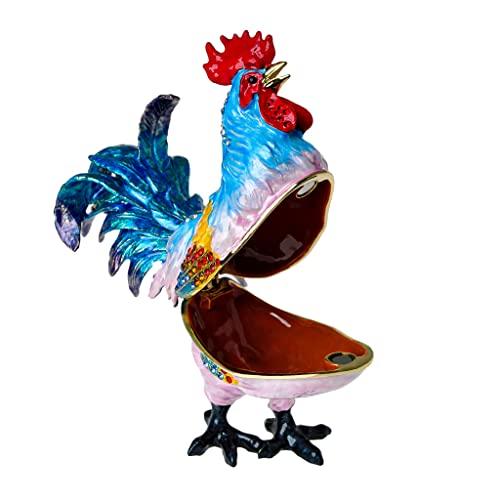 FJ FENGZHIJIE Hinged Blue Rooster Trinket Box | Golden Jewel Enamel Chicken Figurine | Home Decor & Gifts