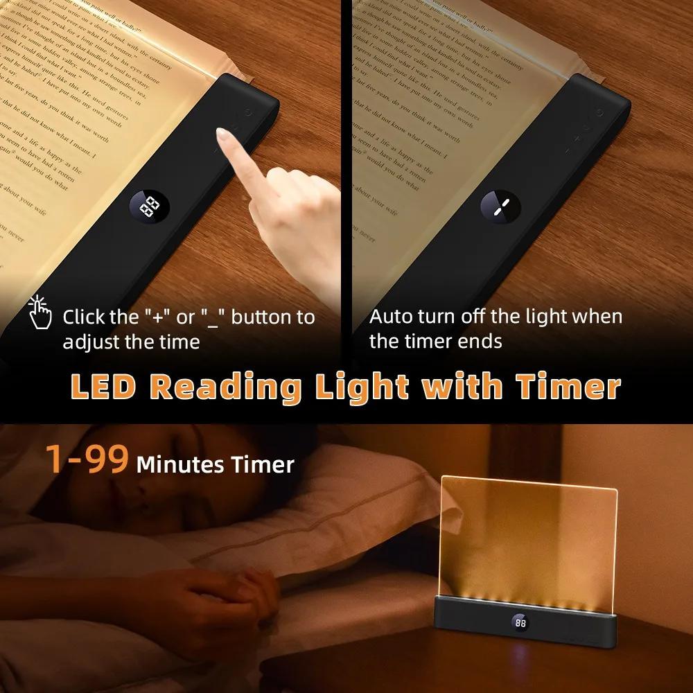 LED Book Light and Night Light 2 in 1, 3 Color Temperatures & Stepless Dimming, USB Rechargeable Reading Light with Timer Night