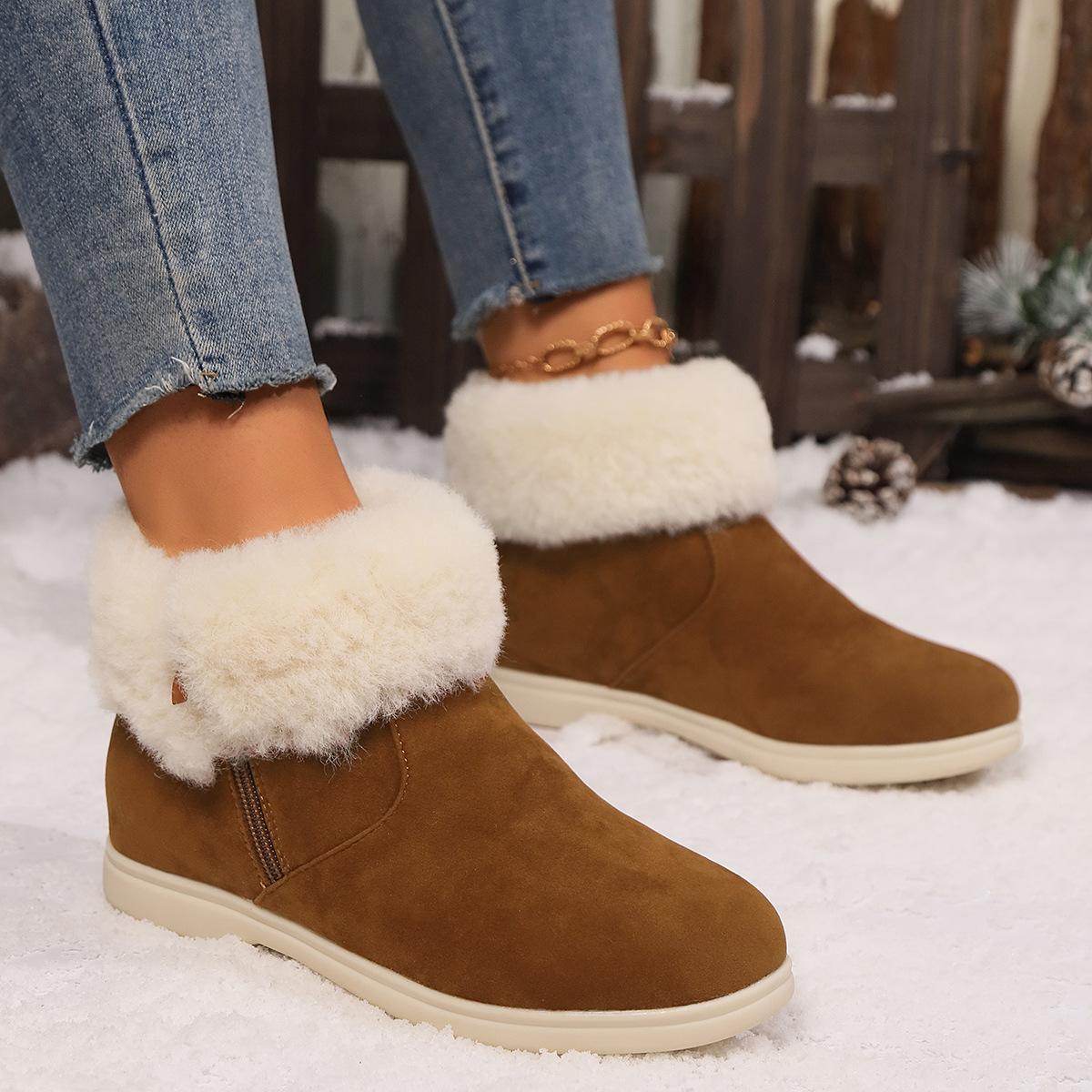 

New foreign trade large size autumn and winter new low tube suede cotton shoes snow shoes low top plush edge women s boots 42 светло-коричневого