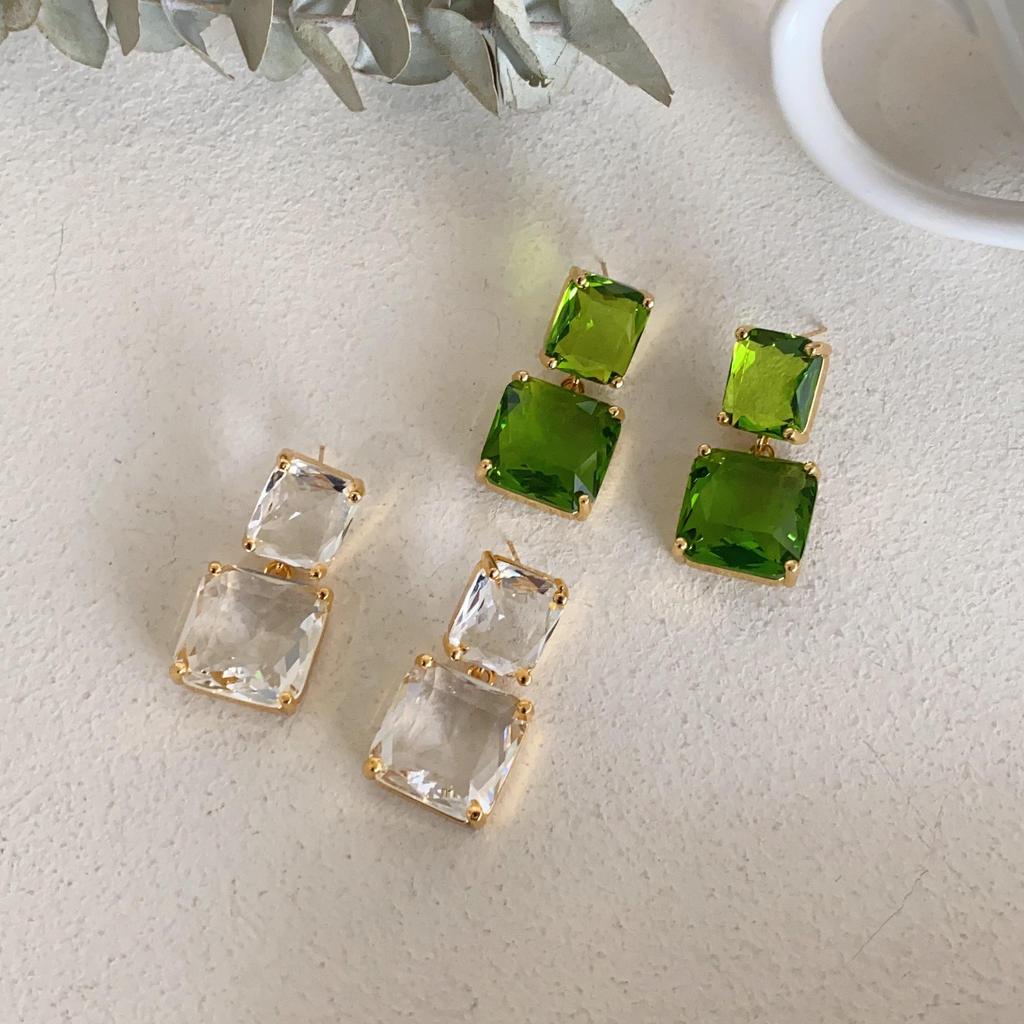 The Wizard of Oz Retro Crystal Square Earrings In French Hong Kong Style