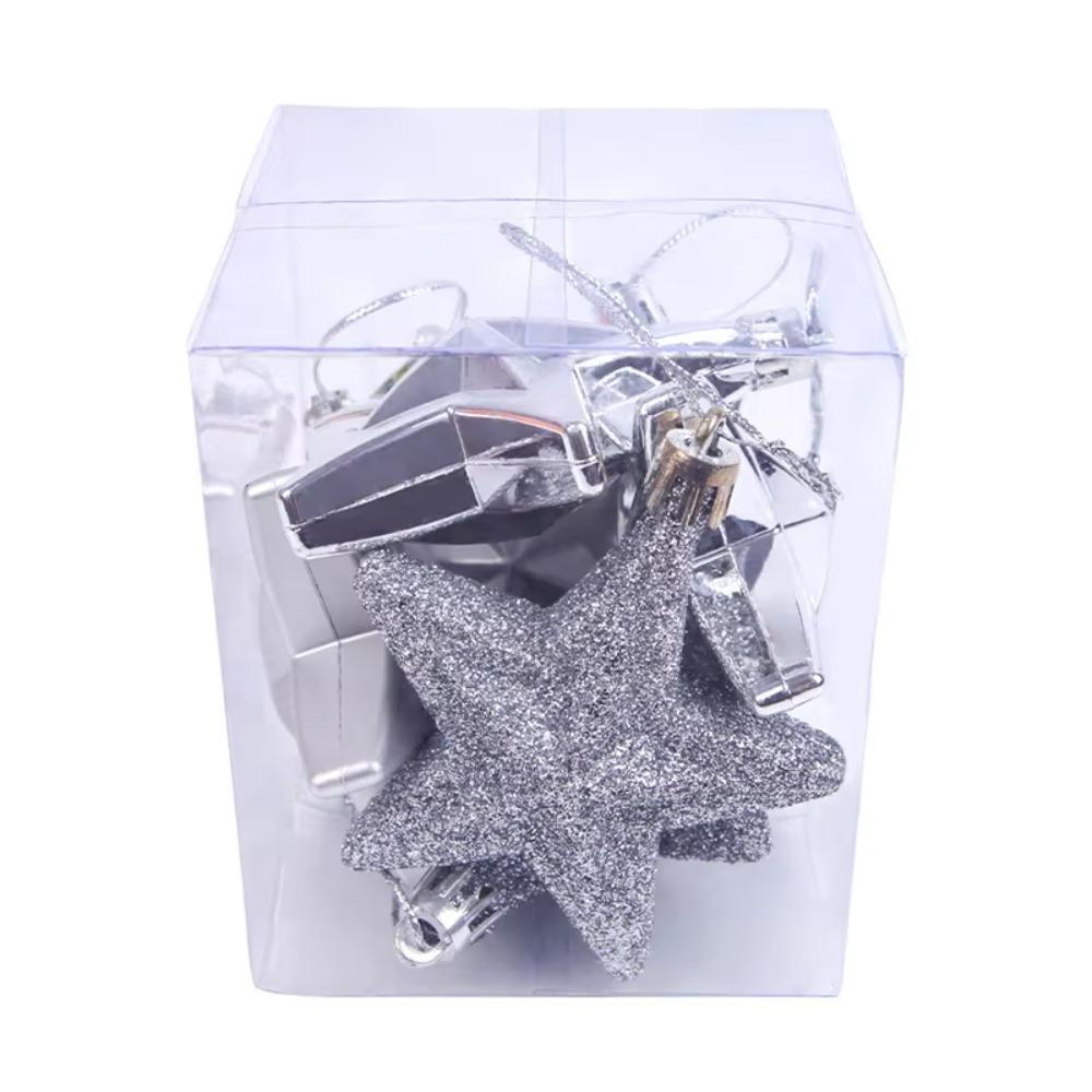 6Pcs/Set 7cm Christmas Tree Ornaments Plastic Glitter Mini Christmas Tree Five-pointed Star 6 Colors Xmas Hanging Ornaments
