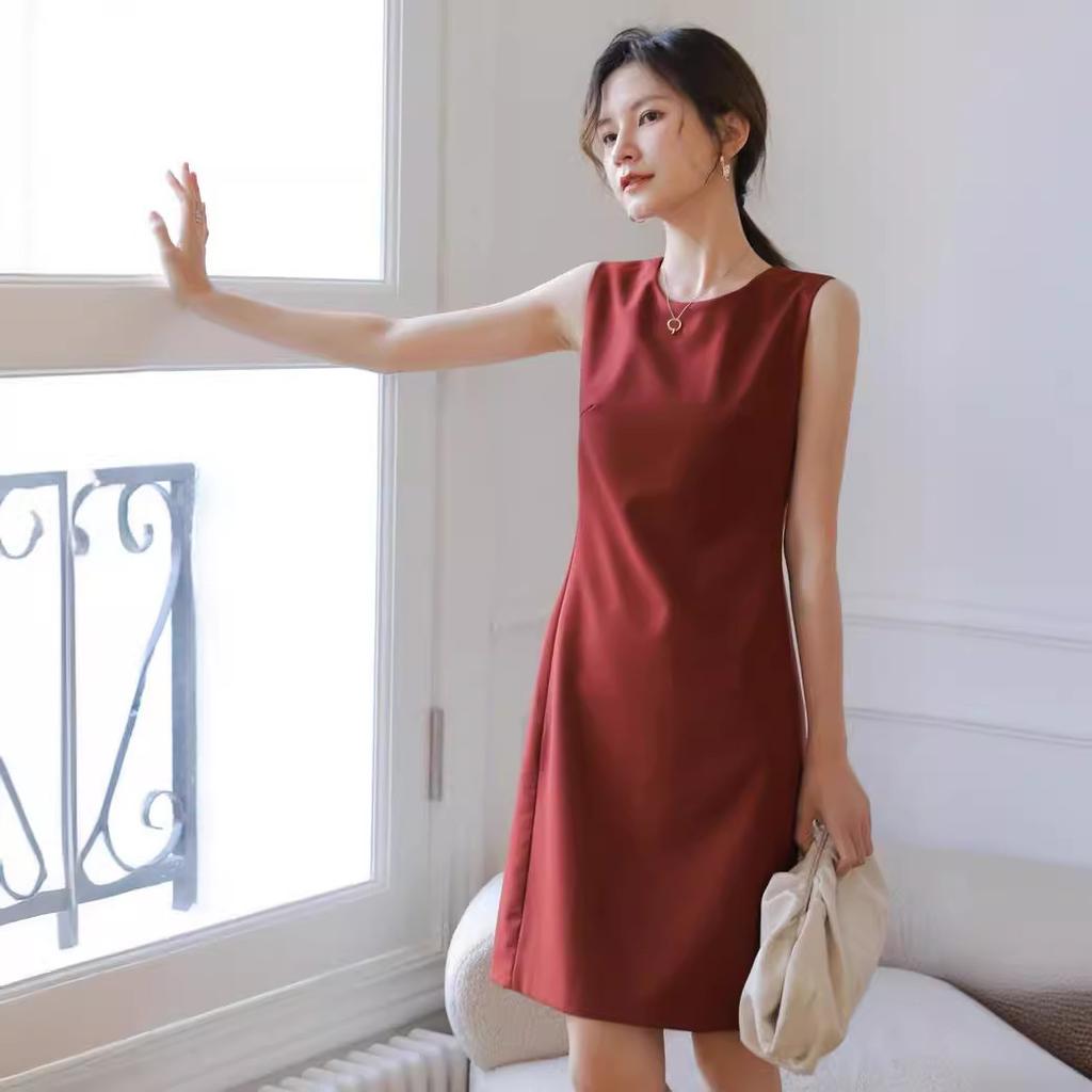 Sleeveless Dress Summer Slim Black Skirt OL Professional Dress Women's Base Mid-length Skirt Vest Tea Break Skirt