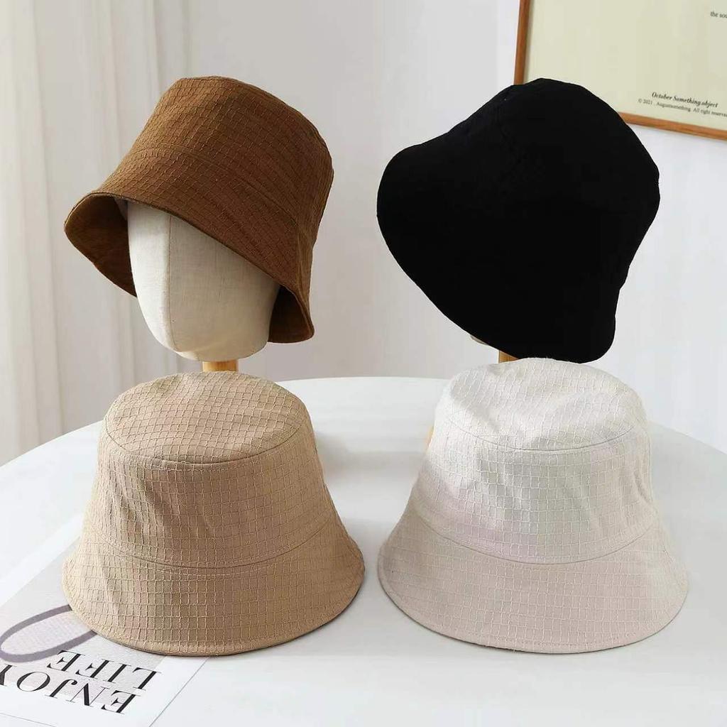 Hat women spring and autumn new waffle sunshade basin hat simple and versatile face small drawstring bucket hat