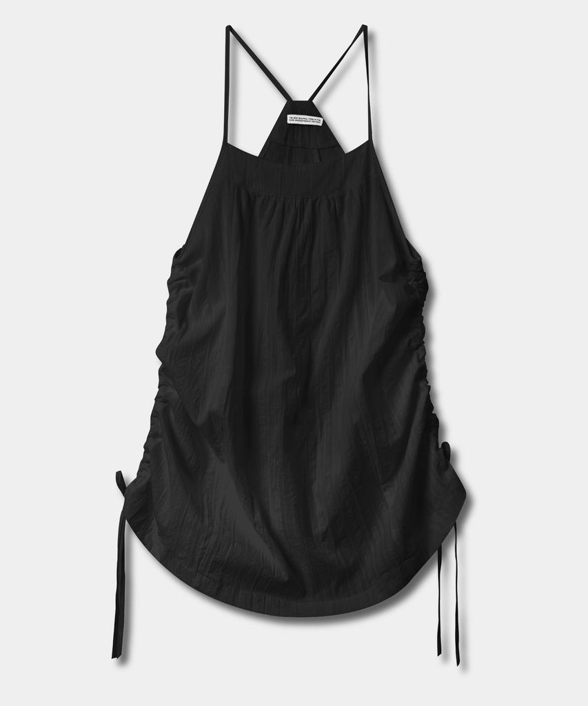 SOME PLACE Layered String Shirred Sleeveless Mini Dress [Ivory]