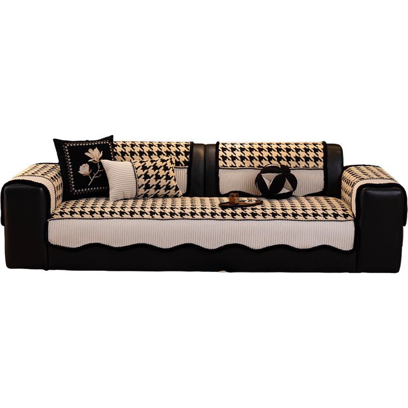 High-End Fluffy Houndstooth Patchwork Sofa Cushion - Non-Slip Seat Cover 2026