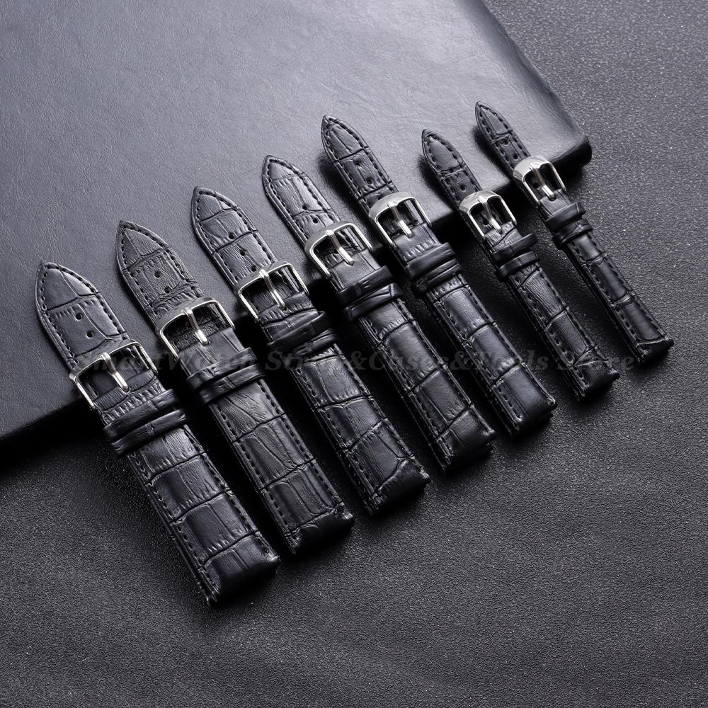 12/14/16/18/20/22/24mm Calfskin Leather Watch Straps Black Brown Soft Watchband for Women Men Business Pin Clasp Wristwatch Band