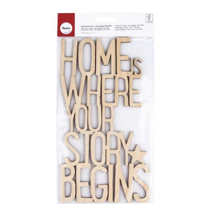 Wooden Inscription - RAYHER - Home ..Story Begins - Beige - 14.8x27.5x0.4cm - Indoor
