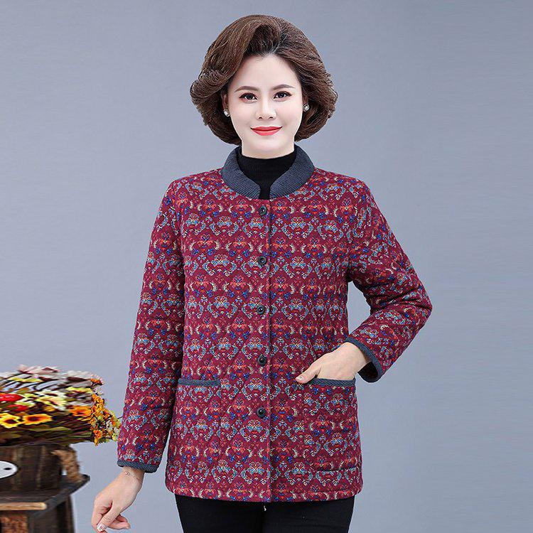 Lightweight Stand Collar Cotton Padded Jacket for Elderly Women - Winter Outerwear