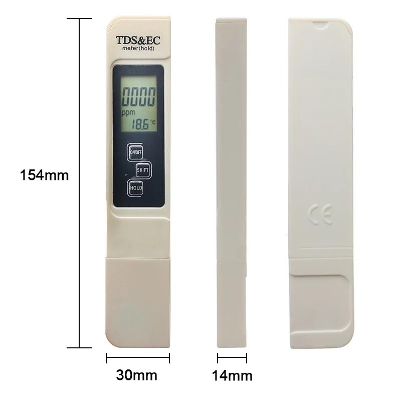 TDS EC Temperature 3in1 Water Tester LED Display Water Quality Monitor Testing Pen for Drinking Water Fertilizer Concentration
