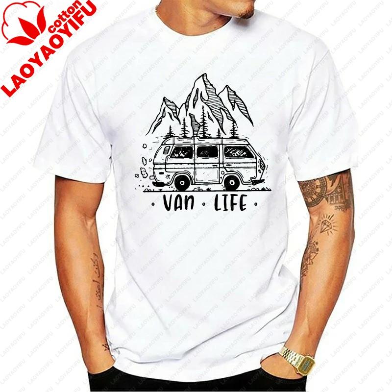 Men Clothing  Van Life Ladies Camping Printed TShirt Male Designing T Shirt Top Tee Vintage Outdoor Classic Oneck Woman Tshirt
