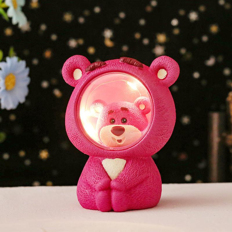 Pink Resin Starlight Bear Figurine Bedroom Atmosphere Night Light Gift For Couples