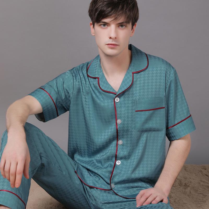2022 Summer Ice Silk Couple Pajamas Set - Short Sleeve & Long Pants for Men & Women