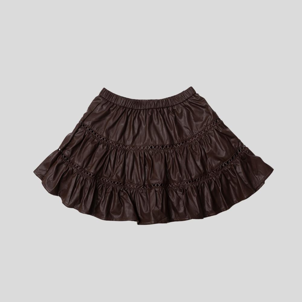 Deondeulob Dd_Leather Shirring Banding Skirt_Brown
