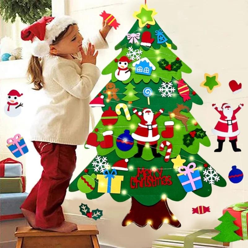 DIY Felt Christmas Tree Set With Ornaments Plus For Home Wall Hanging Felt Christmas Craft Kits Xmas Decoration Party Gifts