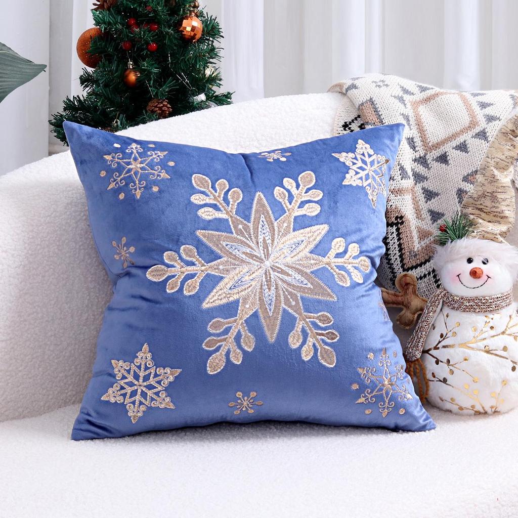 Reindeer Christmas Pillowcase, Winter Snowflake Embroidery Cushion Cover 45x45cm, Cross-border Bestseller