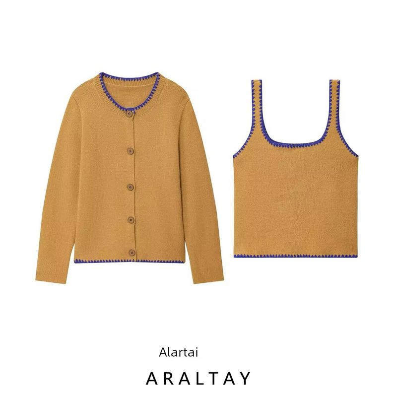 Araltay New Arrival Fashion Style Women's Clothing Contrast Color Embroider Knitting Jacket 2142105 2142102