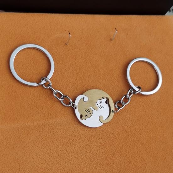 Keychain Heart Matching Cat Design Titanium Steel Keychain Pendant Bright Color Key Holder Bags Cars Wallets Accessories