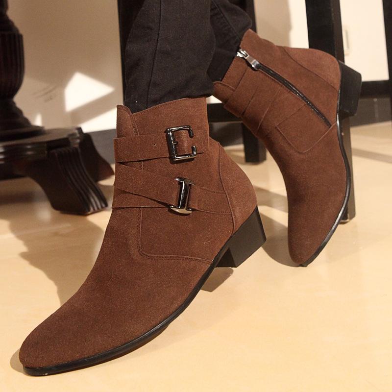 2021 pointed leather shoes men's single shoes trend high-top men's boots short boots spring and autumn mid-boots men's shoes pu men's and women's