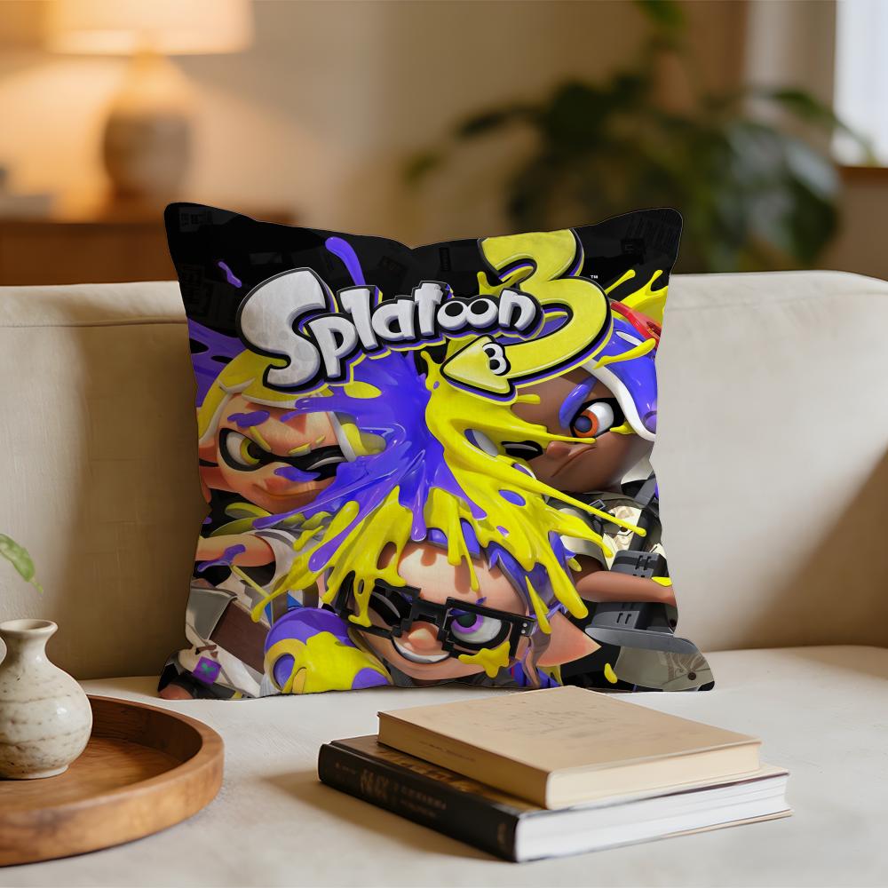 Game SSplatoon Cushion Cover Short Plush Pillowcase for Bed Sofa Carwashable