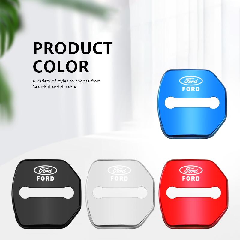 4PCS Car Styling Door Lock Cover Logo Stainless Steel Accessories For Ford Focus Fiesta Puma Ranger Kuga MK7 MAX