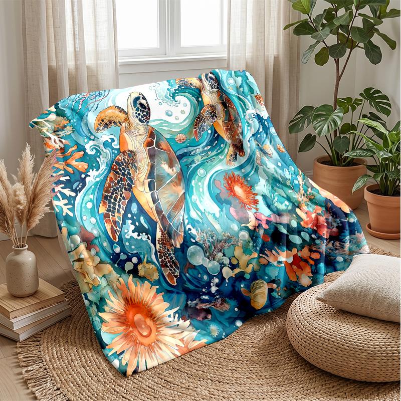 Oceanic Turtles Adventure Theme blanket Lightweight Warm Flannel Blanket Decorative Throw Blanket for Home Decoration