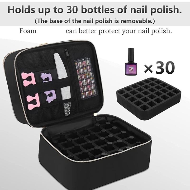 Large Compartment Nails Polish Storage Organizers With EVA Lined Interior Fit Bottles Polish Tool Lamp Travel Case
