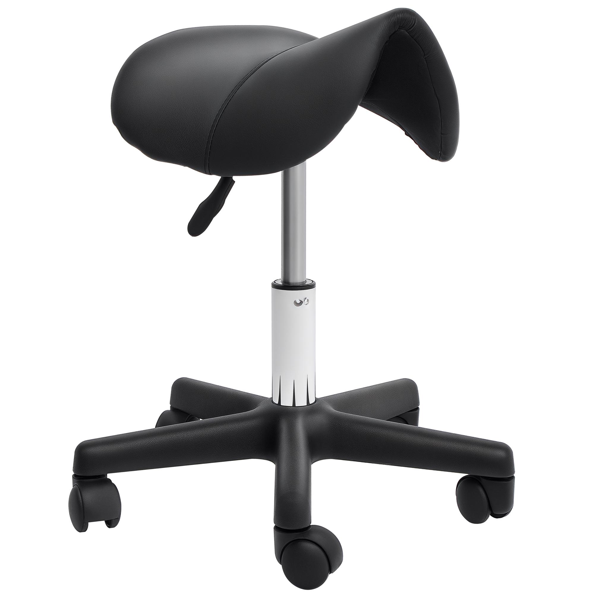 Saddle Stool, PU Leather Adjustable Rolling
